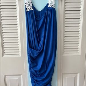 New SHEIN blue dress with lace straps and gathered front overlay. Size 6